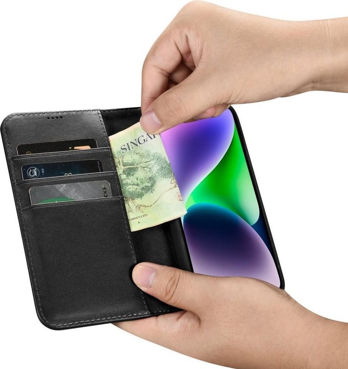 Produktbild iCarer Wallet Case 2 in1 Hülle iPhone 14 Leder Flip Cover AntiRFID schwarz (WMI14220725-BK) (Apple iPhone 14)