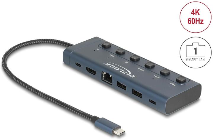 Actual product image Delock USB Type-C Dockingstation 4K - HDMI / USB / Gigabit LAN / PD 3.0 90 W mit Schalter (USB-C, 6 ports)