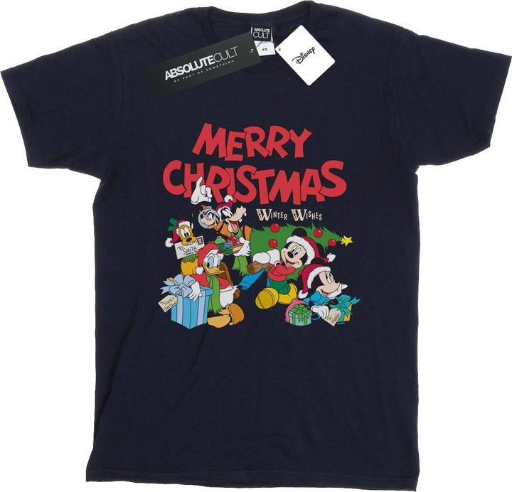 Actual product image Disney Womens/Ladies Mickey And Friends Winter Wishes Cotton Boyfriend T-Shirt (XXL)