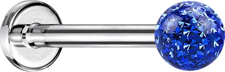 Image du produit Star Piercing Micro Labret argenté avec boule de cristal bleu foncé et couche de protection en époxy (sans laiton, Acier chirurgical 316L)