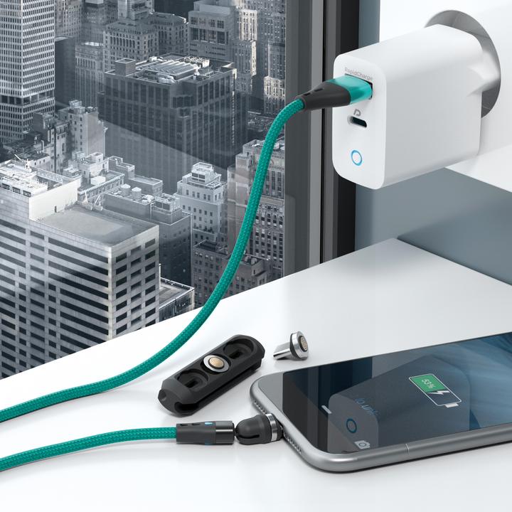 Produktbild RealPower Magentic cable 3 Amp,1m,grün mit Adaptern (1 m, USB 3.0)