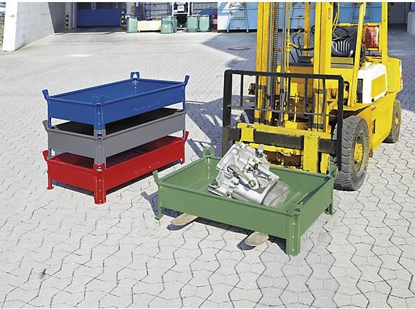 Actual product image Heson-Werk Stacking container made of sheet steel, low design, walls closed