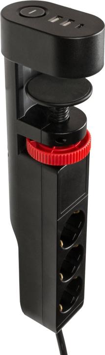 Actual product image FeinTech MD833 Steckdosenleiste klemmbar | 3x Steckdosen | 2x USB-A QC 18W | 1x USB-C PD 20W | 3m | Schwarz (3 x, 3-pole, 3 m)