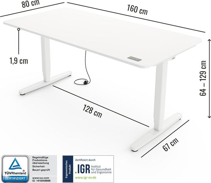 Produktbild Yaasa Desk Pro - Höhenverstellbarer Schreibtisch (180 x 80 x 129 cm)