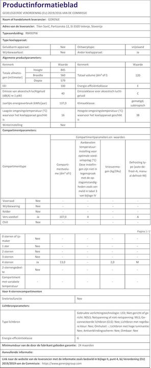 Actual product image Gorenje RB 492 PW (120 l)