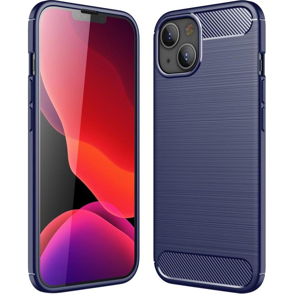 Cover-Discount iPhone 13 - Metall Carbon Look Gummi Hülle blau (Apple iPhone 13), Smartphone Hülle, Blau