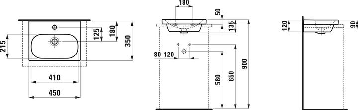 Actual product image Laufen Countertop washbasin LUA 45x34cm w ÜL without tap hole white LCC (350 mm, 450 mm)