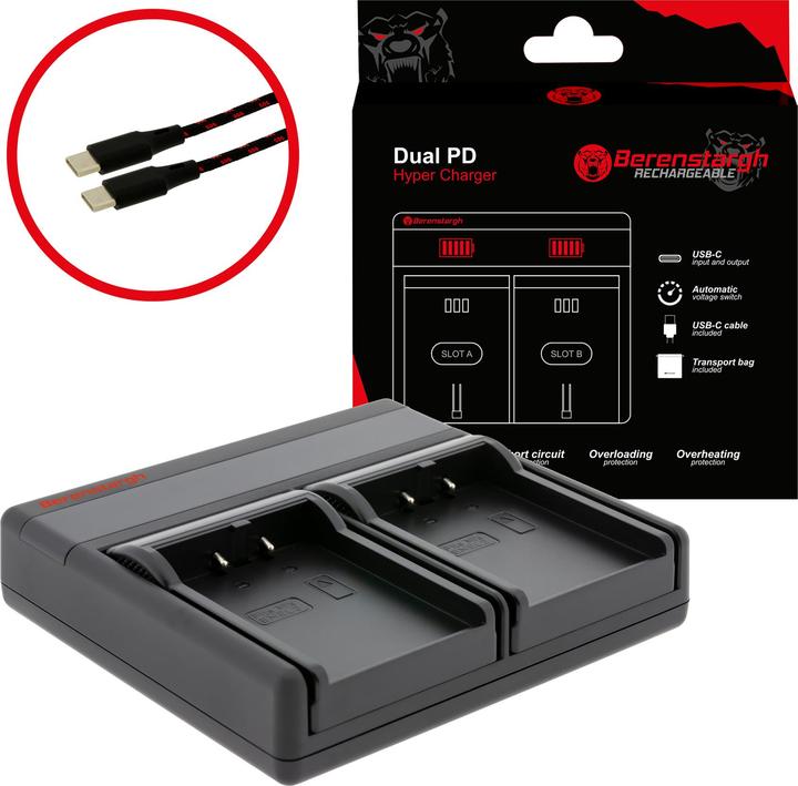 Actual product image Berenstargh Dual PD Hyper Ladegerät f. Nikon EN-EL2 USB-C in/out Powerbankfunktion (Camera battery charger)