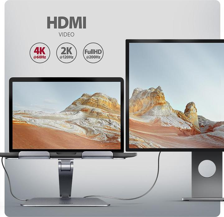 Produktbild Axagon HMC-STND Ständer für Laptops und Tablets, USB-C-Hub - silber (USB-C, 6 Ports)