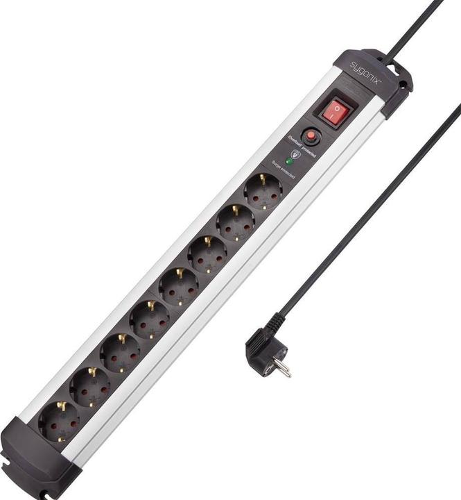 Sygonix SY-4755614Surge protection socket strip silver black earthing contact 1 pc. (8x, CEE 7/3, 1.40 m)