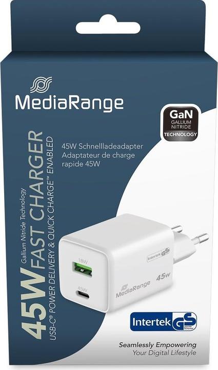 Produktbild MediaRange Ladegerät 43W 2-Port 1x USB-A/1x USB-C GaN, weiss (45 W)