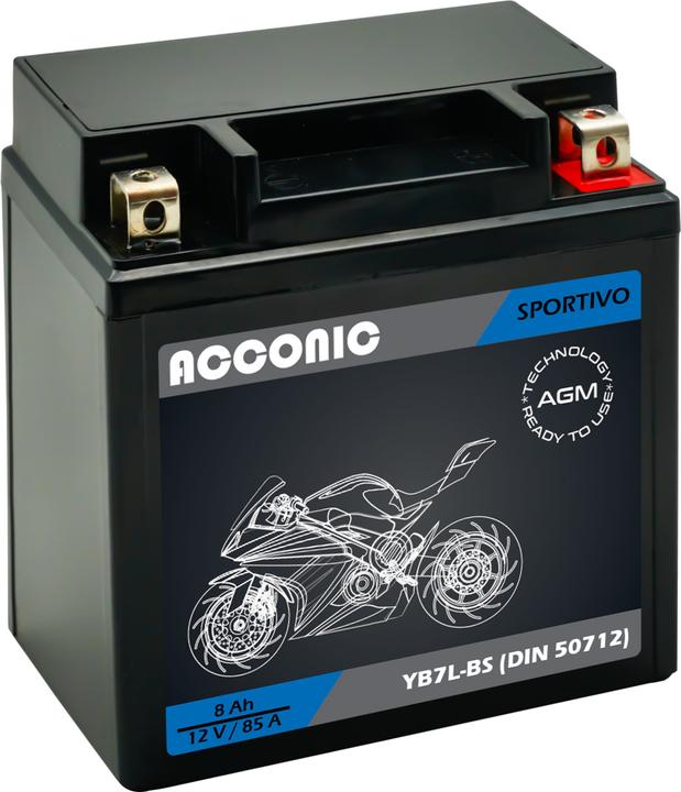 Acconic Sportivo AGM YB7L-BS Motorradbatterie 8 Ah 12V (DIN 50712) (12 V, 8 Ah)