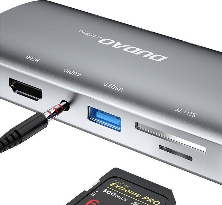 Actual product image Dudao 11in1 multifunctional HUB USB Type C - USB Type C PD 60 W / HDMI / 3.5 mm mini jack / 1x USB 2 (USB-C, 11 ports)