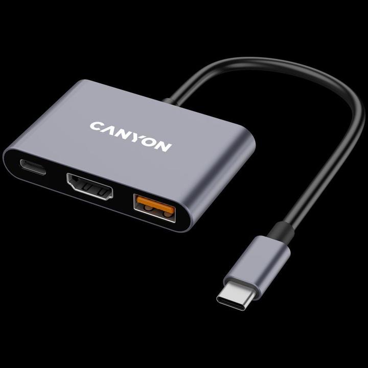 Image du produit Canyon HUB USB 3 en 1 USB-C > HDMI/1xUSB-A/PD 100W détail (USB-C, 3 ports)