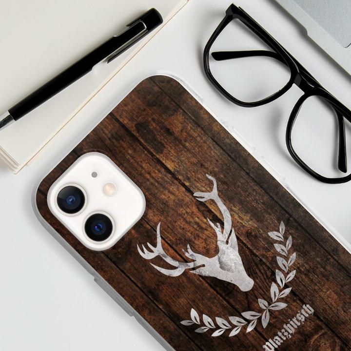 Produktbild DeinDesign Silikon Hülle für Apple iPhone 12 Handyhülle Case Smartphone Schutzhülle Hirsch Holz Holzoptik (Apple iPhone 12)