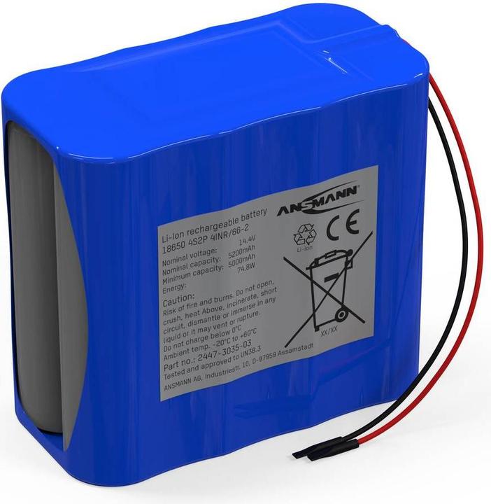 Produktbild Ansmann 4S2P Akkupack 8x 18650 Kabel Li-Ion 14.4 V 5200 mAh (14.40 V, 5200 mAh)