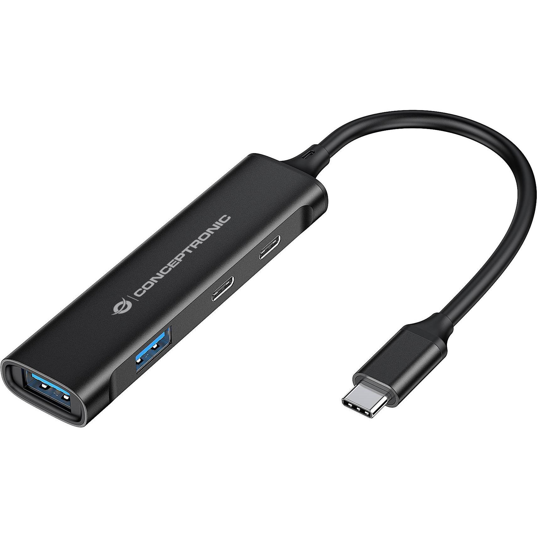Conceptronic Hubbies 12B Hub (USB-C, 4 Ports), Dockingstation + USB Hub, Schwarz