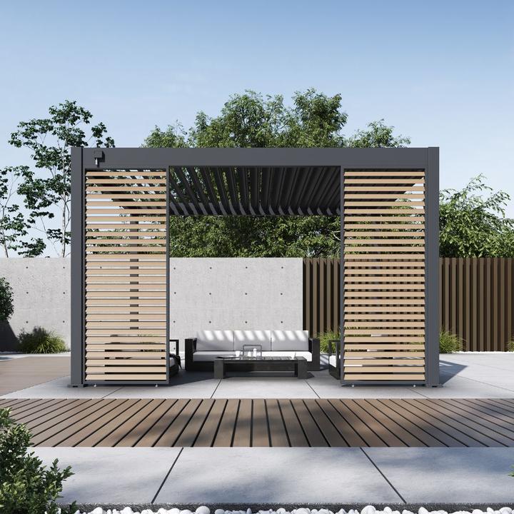 Produktbild Weide Lamellenwand in Holzoptik für Pergola, anthrazit (6 cm, 123 cm)