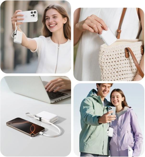 Produktbild Joyroom JR-PBF27 Pro 30W Power Bank with Built-in Type-C Cable & Extra C-to-L Cable 10000mAh - White (10000 mAh, 30 W, 38.50 Wh)