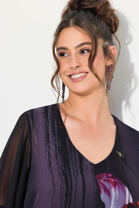 Produktbild Ulla Popken Kleid, Blüten, A-Linie, V-Ausschnitt, Cup-Halbarm (54)