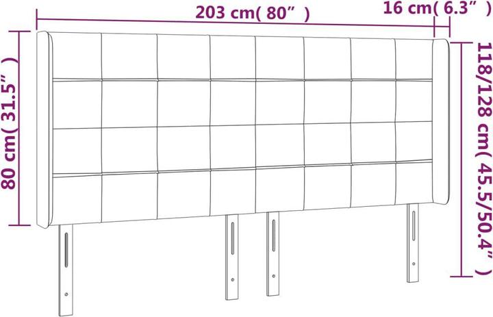 Immagine prodotto vidaXL Kopfteil mit Ohren Dunkelgrau 203x16x118/128 cm Samt,Farbe (203 x 16 x 128 cm)