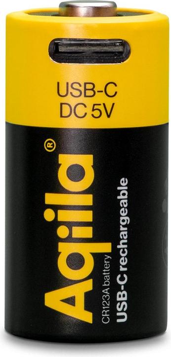 Actual product image Aqiila - USB-C Rechargeable Battery - Size CR123A - 750 mAh - 2-pack (2 pcs., RCR123A, 750 mAh)