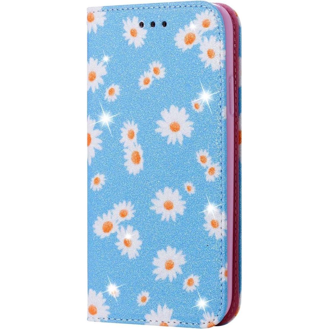 Thumbnail - König Design Handyhülle für Apple iPhone SE 2022 Schutztasche Blumen Magnet Wallet Glitzer (Apple iPhone SE (3rd Gen)), ...