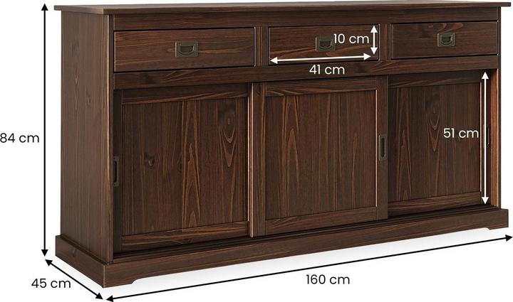 Image du produit IDIMEX Sideboard 3 Türen SAVONA (160 x 45 x 84 cm)
