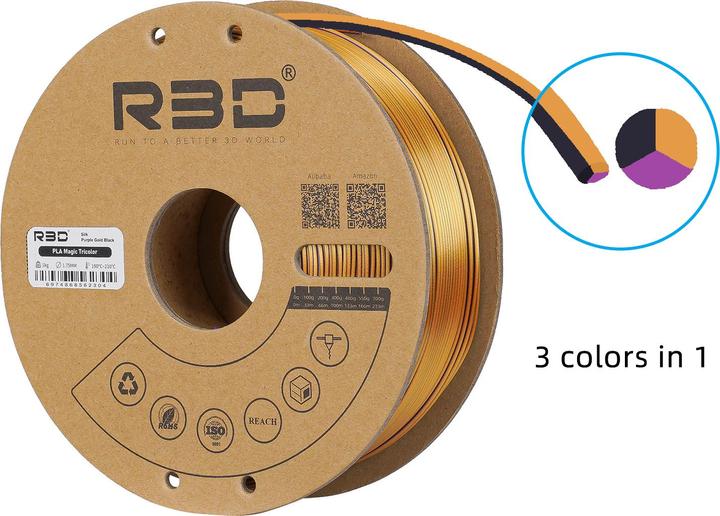 Produktbild R3D eSilk Mystic-PLA Schwarz-Gold-Purple Filament 1.75mm 1Kg (PLA, 1.75 mm, 1000 g)