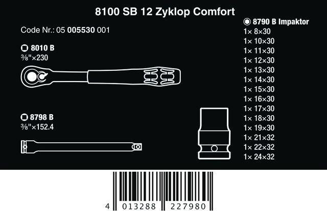 Produktbild Wera 8100 SB 12 Zyklop Comfort Knarrensatz (12 mm, 24 mm, 14 mm, 11 mm, 17 mm, 18 mm, 19 mm, 16 mm, 22 mm, 13 mm, 21 mm, 15 mm, 10  mm)