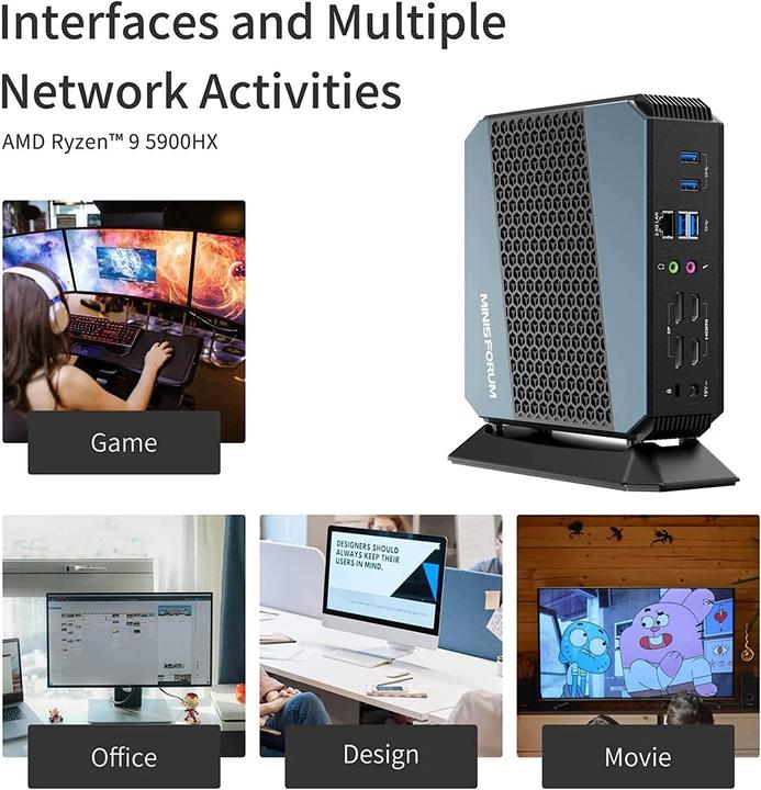 Image du produit Minisforum HX90 Mini PC (Ryzen 9 5900HX, 32GB Ram, 512GB SSD)