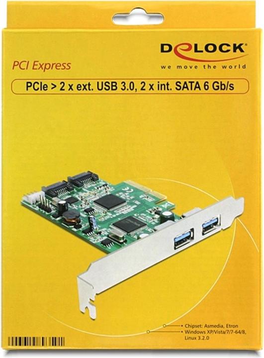 Immagine prodotto Delock Scheda PCI-E > 2 x esterno USB 3.0 + 2 x interno SATA 6 Gb/s