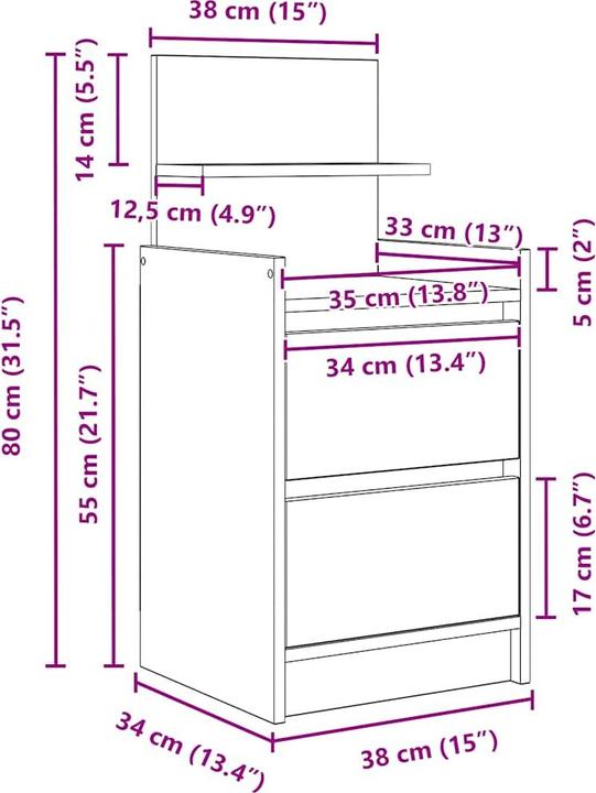Actual product image vidaXL Nachttisch (38 x 34 x 80 cm)
