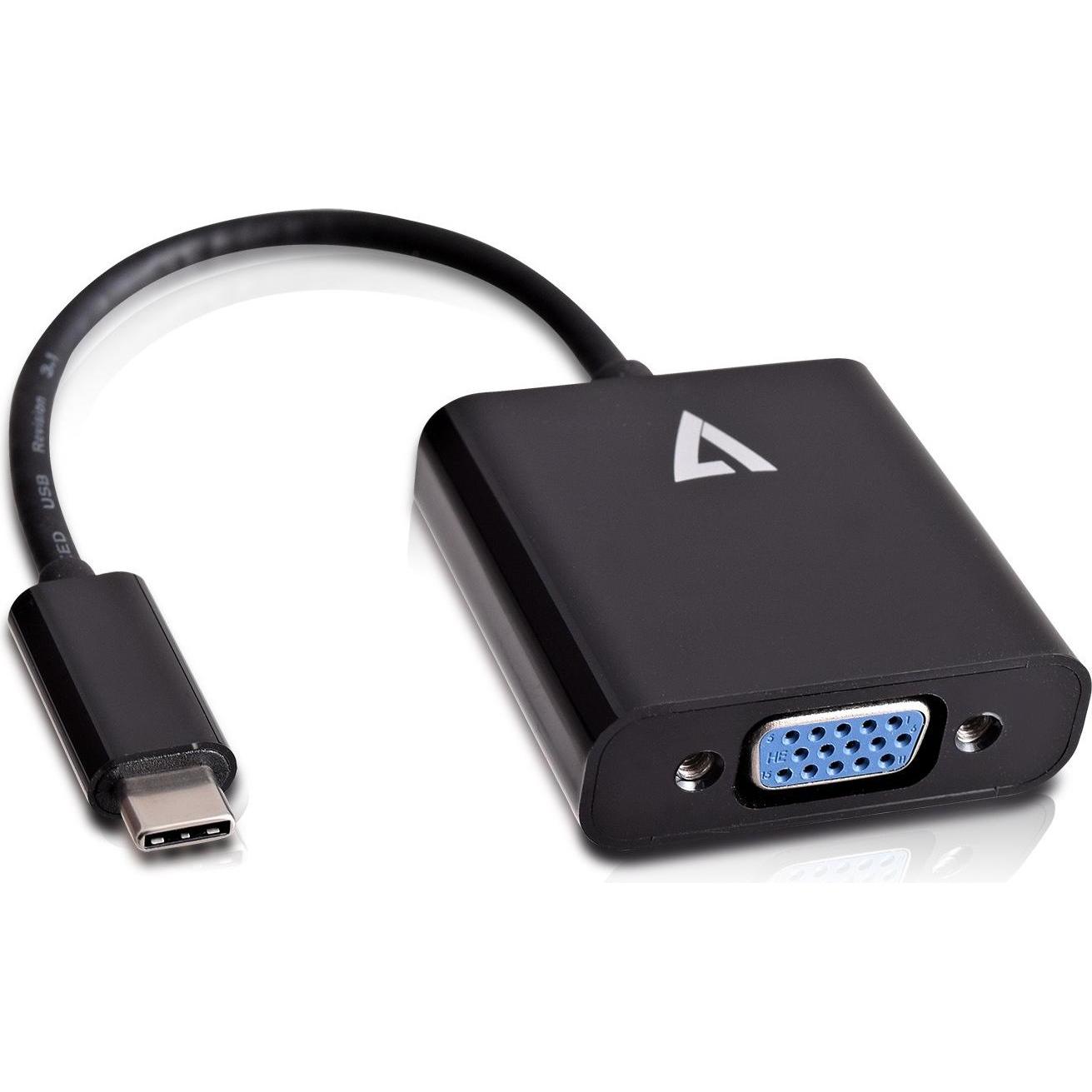 V7 USB-C zu (VGA, 20.50 cm), Data + Video Adapter, Schwarz
