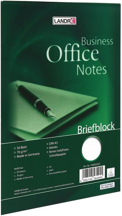 Image du produit Landré Office A5 bloc de papier à lettres collé en tête (A5, Blanc, Couverture rigide)