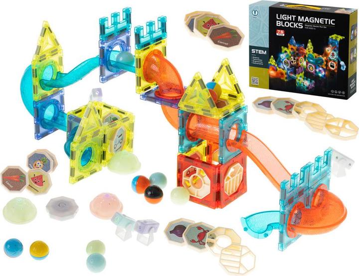 Ikonka Magnetische Kugelbahn leuchtend 75 Stück