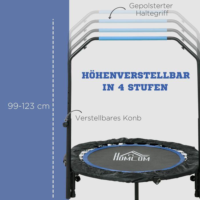 Immagine prodotto Swisshandel24 Fitnesstrampolin, klappbar, verstellbarer Haltegriff, Ø102x123H cm, bis 100 kg, Schwarz/Blau (102 cm)