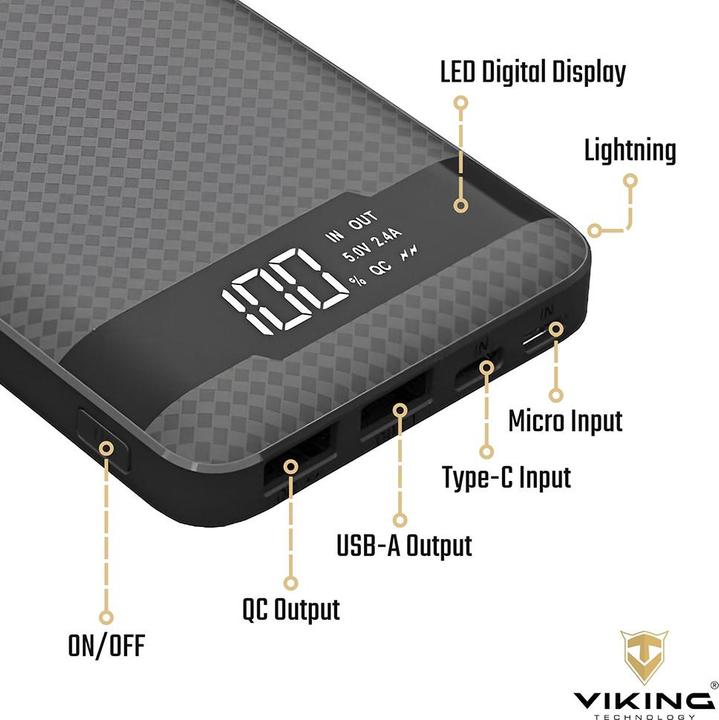 Actual product image Viking Powerbank PN-961 10000 mAh Black (PN961B) (10000 mAh, 18 W, 37 Wh)