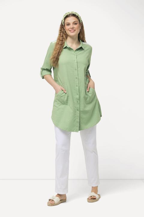 Produktbild Ulla Popken Longbluse, Leinenmix, Streifenband, Hemdkragen, Langarm (60)