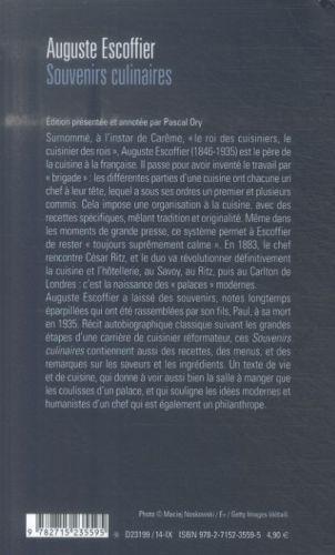 Image du produit Souvenirs culinaires (Français, Escoffier Auguste, 2022)