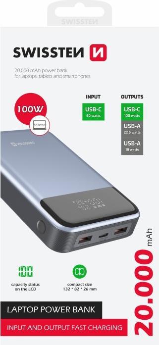 Image du produit Swissten POWER BANK 20000 mAh 100W POWER DELIVERY PRO NOTEBOOKY (20000 mAh, 100 W, 74 Wh)