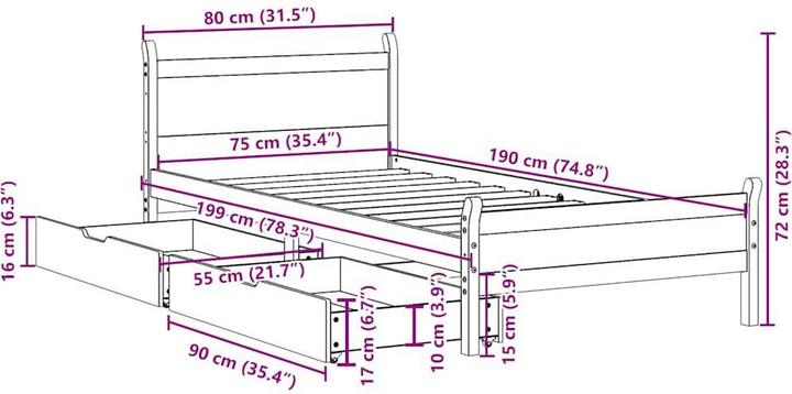 Image du produit vidaXL Lit sans matelas (75 x 190 cm)