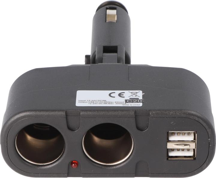 Actual product image AccuCell KFZ-Adapter, Verteiler Zigarettenanzünder - Stecker auf 2x Kupplung + USB