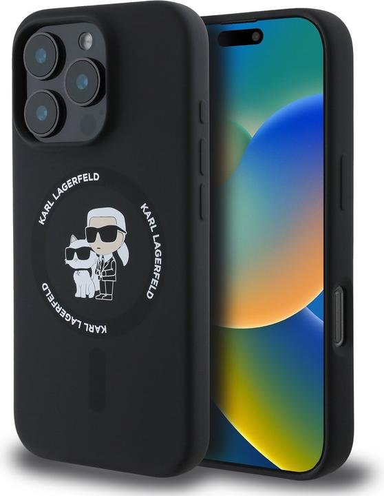 Actual product image Karl Lagerfeld KLHMP16LSCMKCRHK iPhone 16 Pro czarny/black HC MagSafe Silicone KC Heads Ring (Apple iPhone 16 Pro)