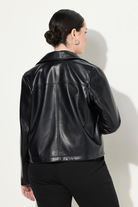 Image du produit Ulla Popken Veste oversize en simili-cuir, col chemise et fermeture à glissière à double sens (54)