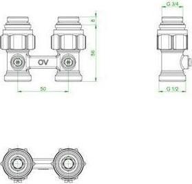 Actual product image Oventrop OV shut-off fitting ZB Multiflex F 1/2inch AGx3/4inch AG nickel-plated brass