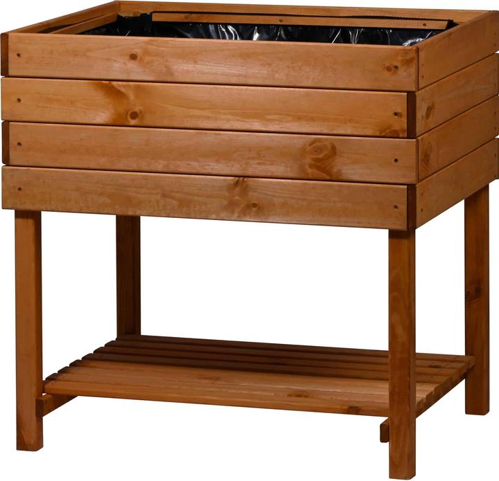 Image du produit Dobar Hochbeet Kubus 2.0 mit Ablage und Pflanzfolie, Hellbraun