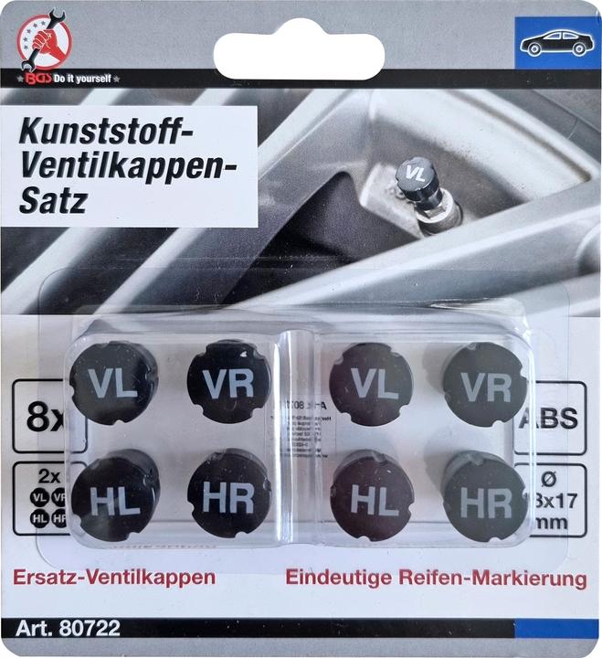 Produktbild BGS Kunststoff-Ventilkappen-Satz | zur Reifenmarkierung | 8-tlg.