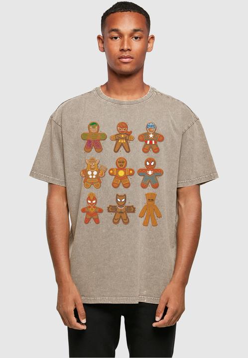 Produktbild Absolute Cult Marvel Universe - Christmas Gingerbread Avengers Acid Washed Oversized Tee - 114695 (L)