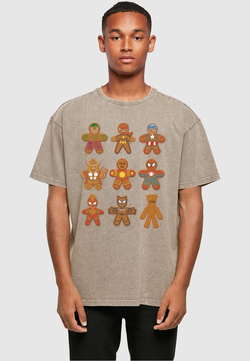 Image du produit Absolute Cult Marvel Universe - Christmas Gingerbread Avengers Acid Washed Oversized Tee - 114695 (L)